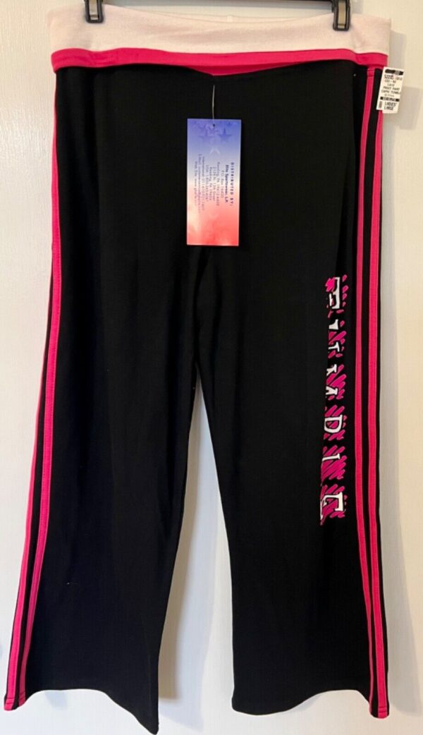 GK TUMBLE SIZE LADIES LARGE BLACK COTTON PINK TRIM FOLD-OVER WAIST CAPRIS Sz L - Image 2