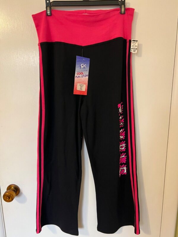 GK TUMBLE SIZE LADIES LARGE BLACK COTTON PINK TRIM FOLD-OVER WAIST CAPRIS Sz L - Image 7