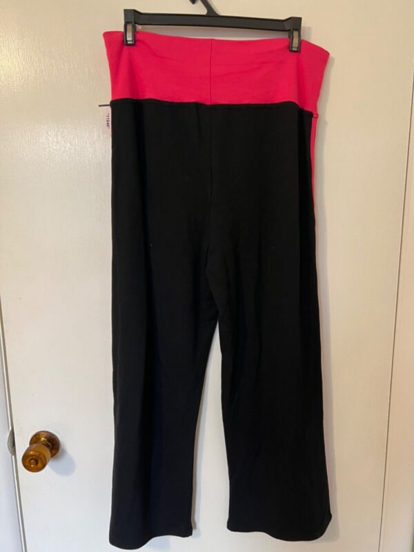 GK TUMBLE SIZE LADIES LARGE BLACK COTTON PINK TRIM FOLD-OVER WAIST CAPRIS Sz L - Image 8