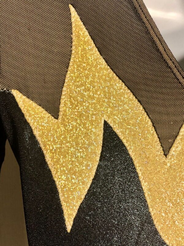 GK LONG SLEEVE ADULT SMALL BLACK MYSTIQUE GOLD FOIL MESH DANCE LEOTARD - Image 7