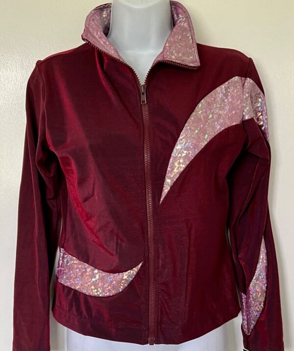 GK BURGUNDY IRIDESCENT UNISEX SMALL LONG SLEEVE AZALEA QUARTZ WARM UP JACKET AS