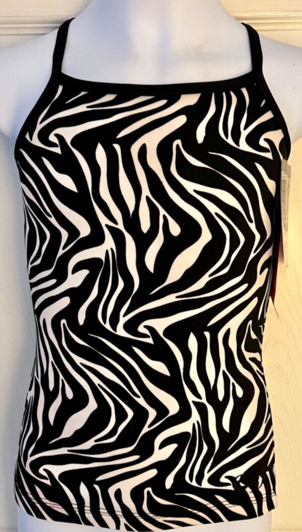 GK DANCE JAZZ CHILD MEDIUM ZEBRA PRINT STRAPS CAMI NYLON/SPAND SPORTS TOP M NWT!