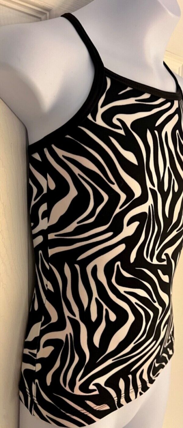 GK DANCE JAZZ CHILD MEDIUM ZEBRA PRINT STRAPS CAMI NYLON/SPAND SPORTS TOP M NWT! - Image 2