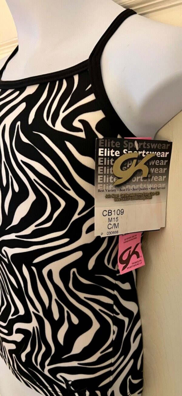 GK DANCE JAZZ CHILD MEDIUM ZEBRA PRINT STRAPS CAMI NYLON/SPAND SPORTS TOP M NWT! - Image 3