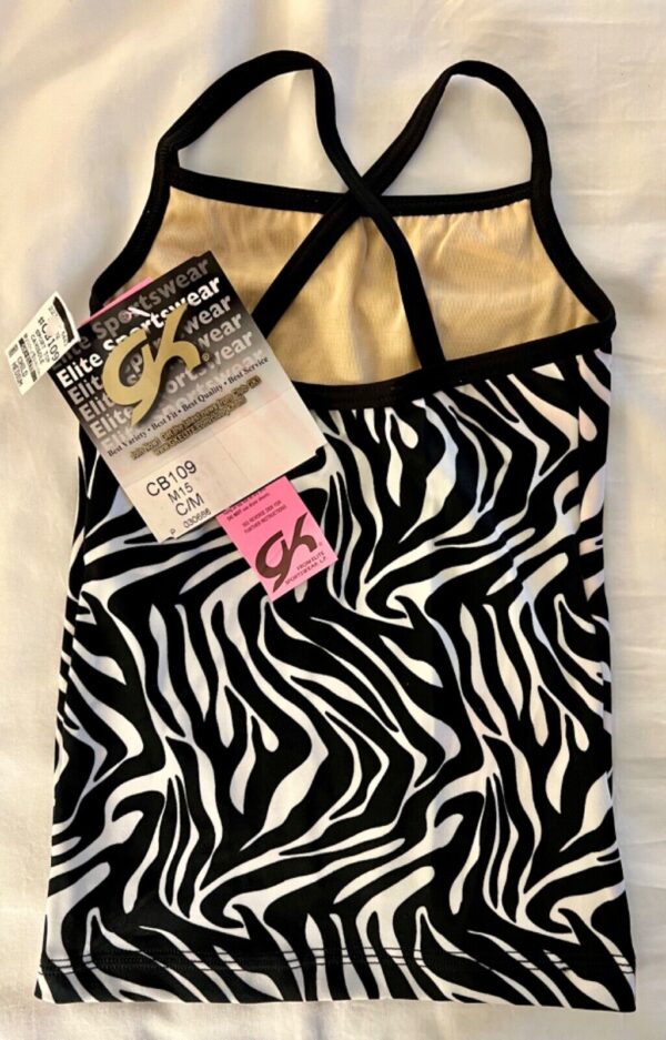 GK DANCE JAZZ CHILD MEDIUM ZEBRA PRINT STRAPS CAMI NYLON/SPAND SPORTS TOP M NWT! - Image 8