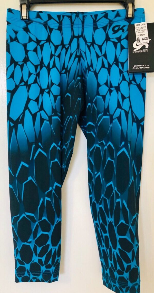 GK Elite Capri Tights ADULT X-SMALL  Mosaic Print Nylon Spandex BLUE BLACK AXS