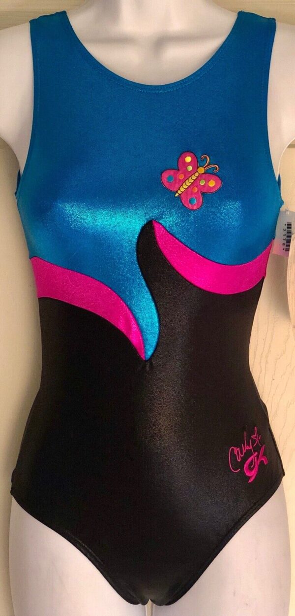 PATTERSON GK BLUE BLACK MYSTIQUE GYMNASTIC DANCE TANK LEO AXS