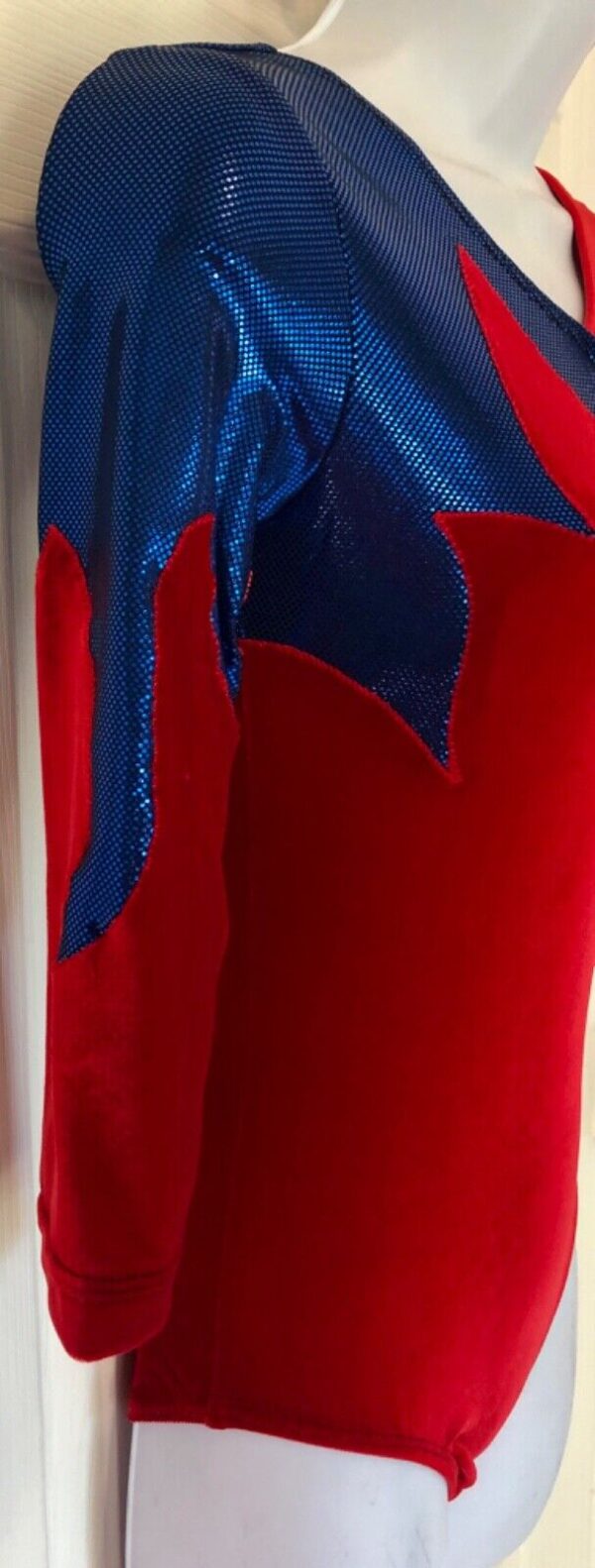 GK 3/4 SLV RED VELVET ADULT SMALL BLUE SHIMMER GYMNASTICS DANCE LEOTARD AS NWT - Image 4