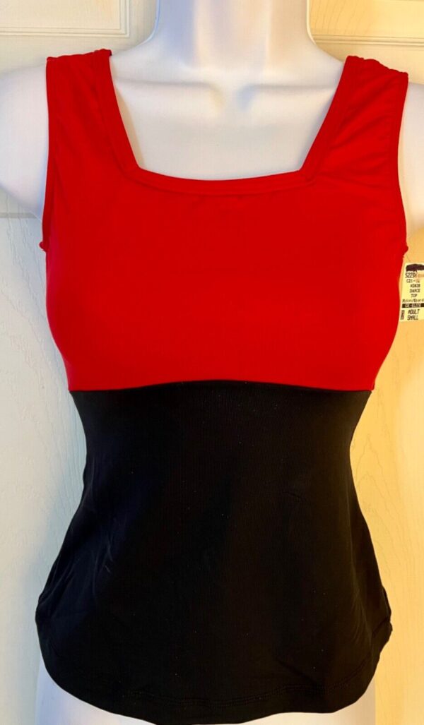 GK DANCE JAZZ ADULT SMALL RED & BLACK NYLON/SPANDEX CHEER FITNESS TANK TOP Sz AS