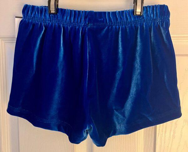 GK BLUE VELVET CHILD LARGE MICRO MINI DANCE GYMNAST CHEER COMPETITION SHORTS L - Image 4