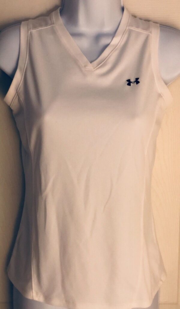 UNDER ARMOUR LADIES SMALL SLVLS WHITE TECH POLY TENNIS/ATHLETIC TOP Sz S EUC!