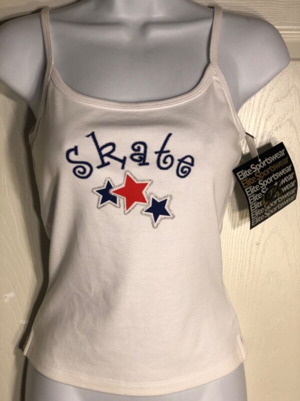 GK CAMISOLE TOP LADIES SMALL WHITE COTTON GLITTER â€œSKATEâ€ GRAPHICS Sz AS NWT!