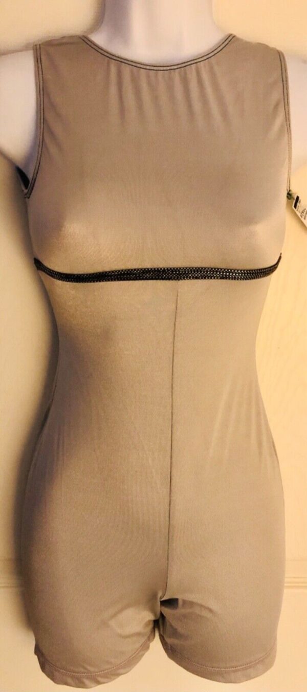 GK BIKETARD ADULT SMALL GRAY NYLON/SPANDEX FOIL TRIM DANCE GYMNASTIC TANK Sz AS