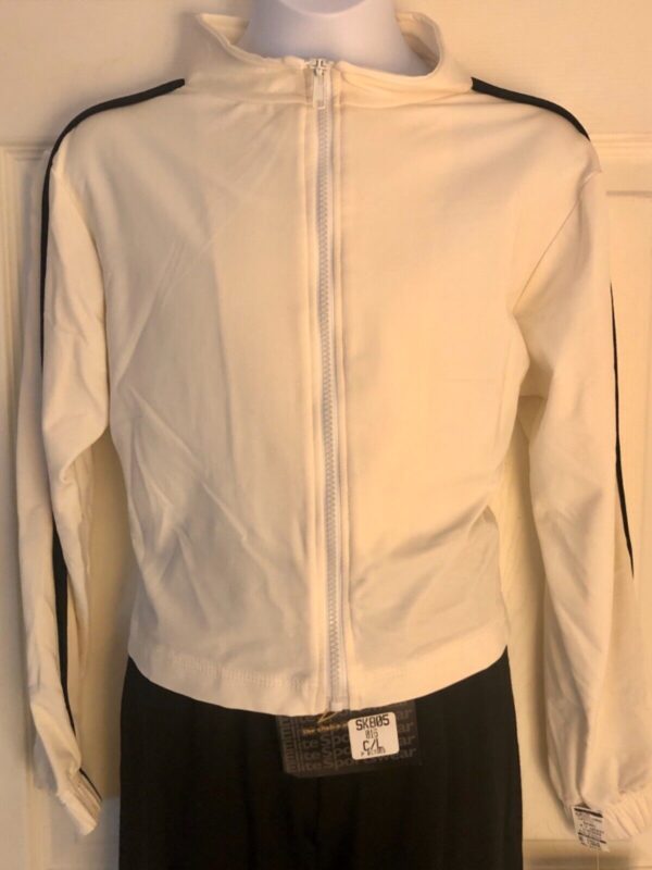 GK ICE SKATE CHILD LARGE WARMUP JACKET WHITE MICRO FLEECE BLACK VELVET STRIPE CL