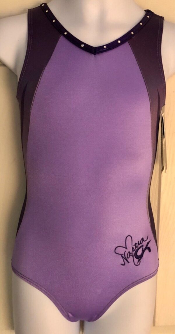 NASTIA LIUKIN GK CHILD MEDIUM LILAC N/S PURPLE FOIL JA GYMNASTS TANK LEOTARD CM