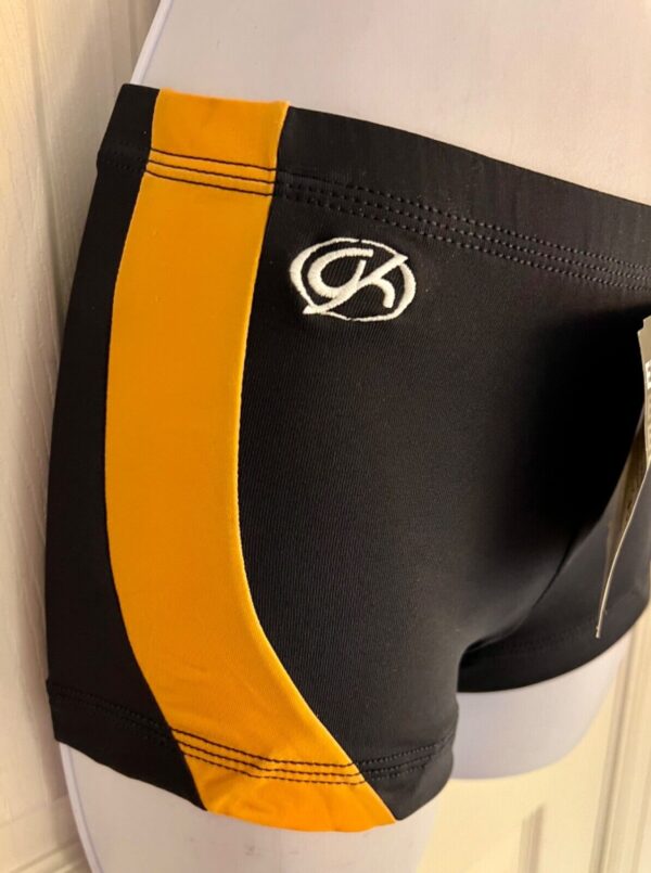 GK CHEER CHILD LARGE MICRO MINI BLACK NYLON/SPANDEX GOLD ATHLETE GYM SHORTS SZ L - Image 2