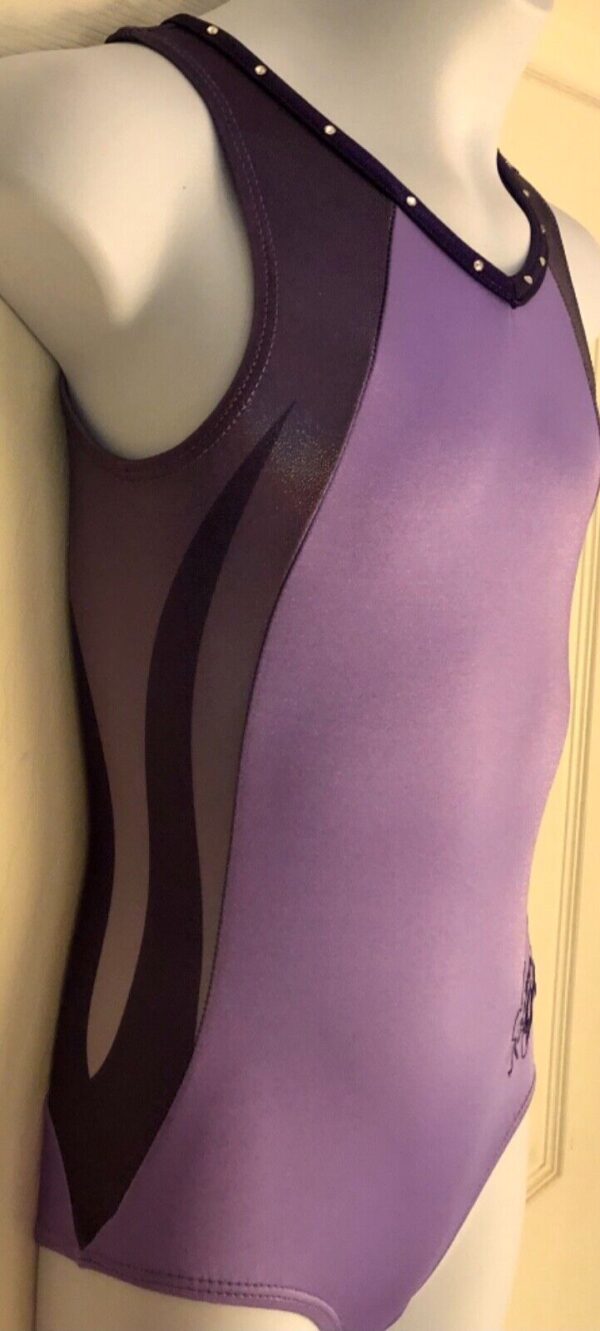 NASTIA LIUKIN GK CHILD MEDIUM LILAC N/S PURPLE FOIL JA GYMNASTS TANK LEOTARD CM - Image 3