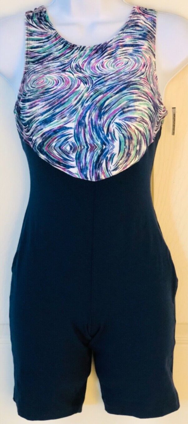 GK SLVLS BIKETARD ADULT SMALL VELVET PRINT NAVY N/S DANCE WORKOUT Sz AS NWT!