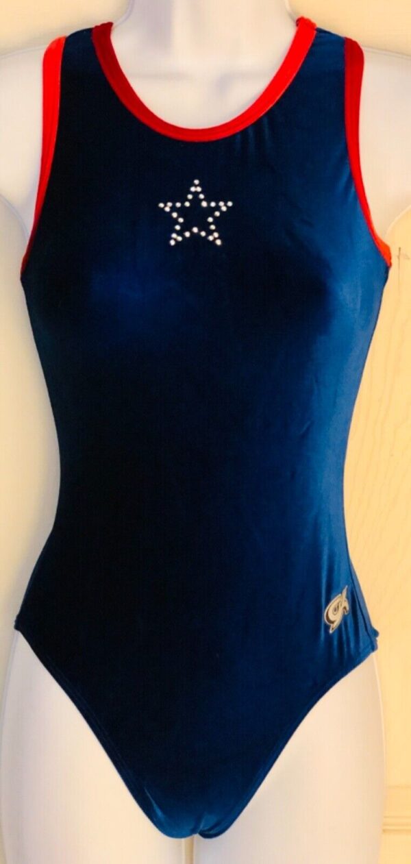 GK ROYAL VELVET TANK LADIES SMALL SILVER METALLIC STAR GYMNASTS DANCE LEOTARD AS