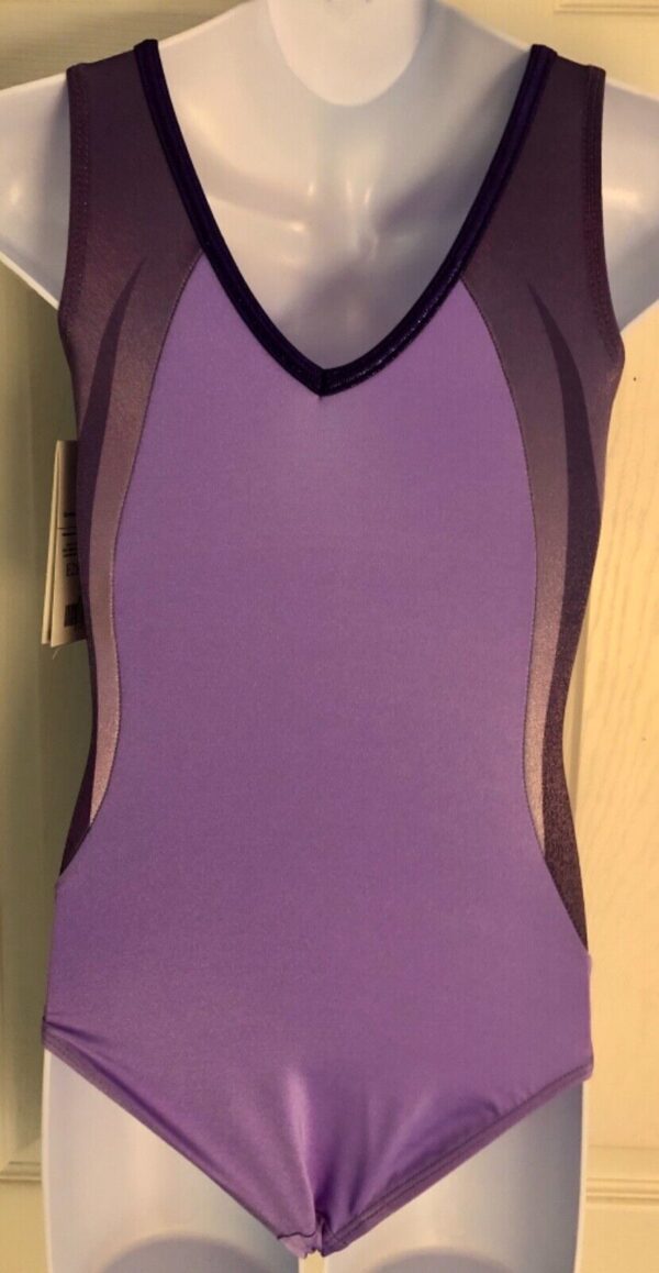 NASTIA LIUKIN GK CHILD MEDIUM LILAC N/S PURPLE FOIL JA GYMNASTS TANK LEOTARD CM - Image 9