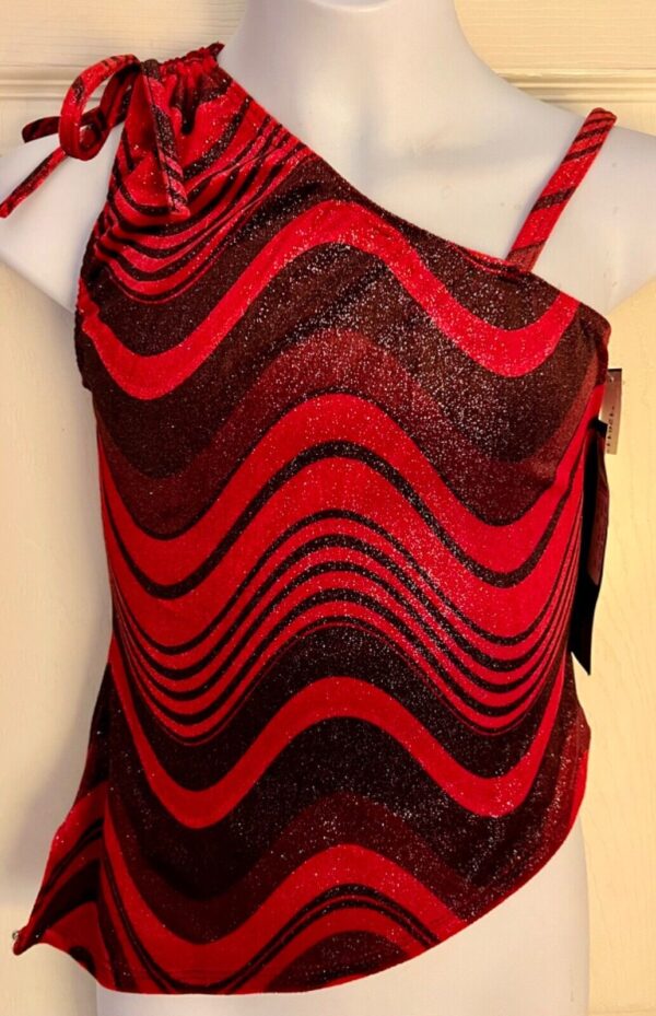 GK ELITE JAZZ TOP CHILD LARGE RED BLACK VELVET SLING STYLE DANCE CHEER GYM SZ L