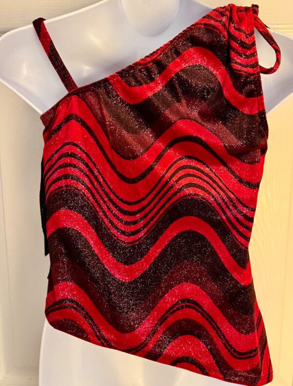 GK ELITE JAZZ TOP CHILD LARGE RED BLACK VELVET SLING STYLE DANCE CHEER GYM SZ L - Image 9