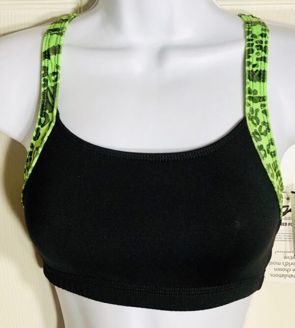 GK CHEER CROP TOP ADULT SMALL LIME ANIMAL PRINT V-BACK BLACK DRYTECH AS NWT!