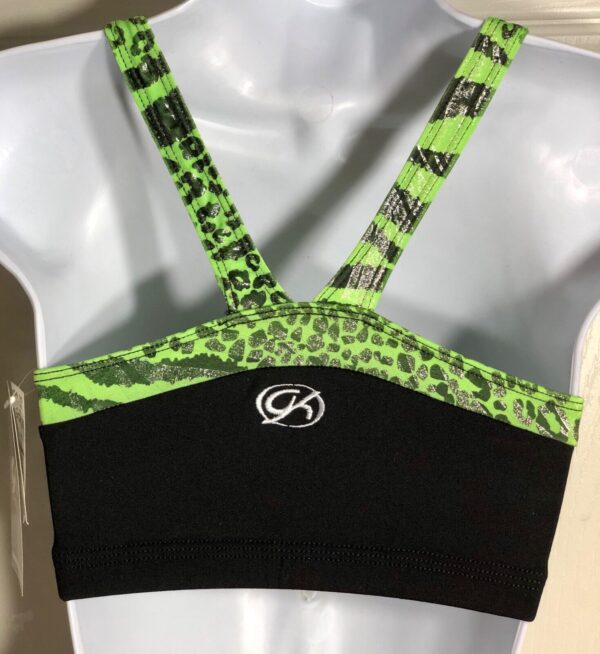 GK CHEER CROP TOP ADULT SMALL LIME ANIMAL PRINT V-BACK BLACK DRYTECH AS NWT! - Image 2