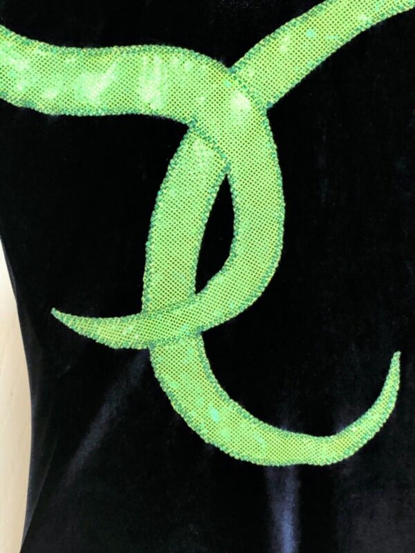 GK LONG SLEEVE LADIES SMALL SAPPHIRE VELVET LIME FOIL DANCE LEOTARD Sz AS - Image 6