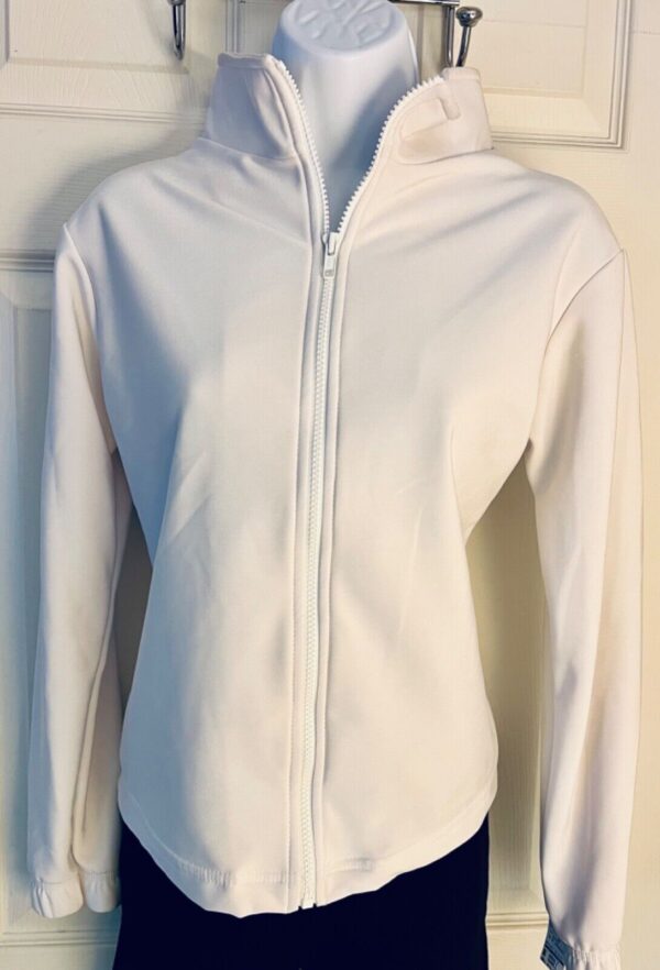 GK WHITE WARM UP JACKET ADULT SMALL L/S ZIP UP  BRUSH TRICOT SKATE GYMNASTICS S