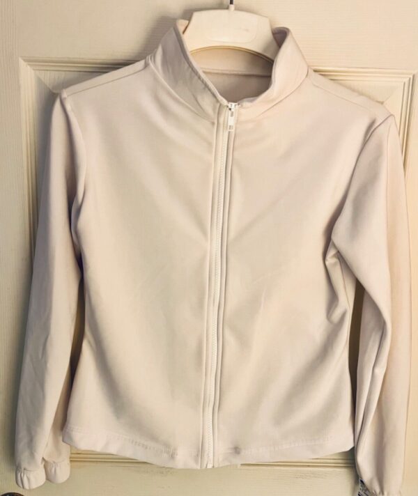 GK WHITE WARM UP JACKET ADULT SMALL L/S ZIP UP  BRUSH TRICOT SKATE GYMNASTICS S - Image 3