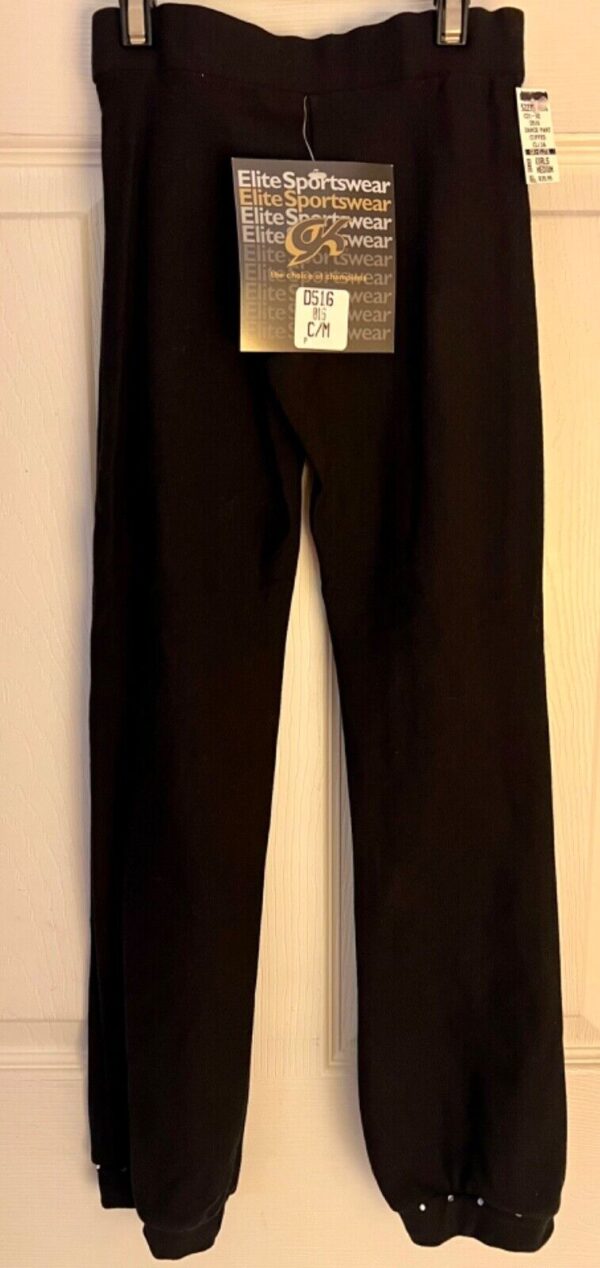 GK DANCE CHILD MEDIUM BLACK COTTON/SPANDEX JEWELED CUFFED JAZZ DRESS PANTS SZ M - Image 3