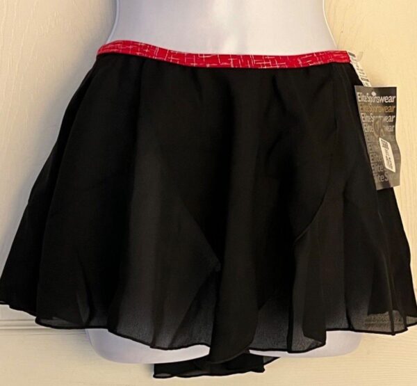 GK DANCE BALLET LADIES X-SMALL BLACK GEORGETTE FOIL WAIST FAUX WRAP SKIRT Sz XS