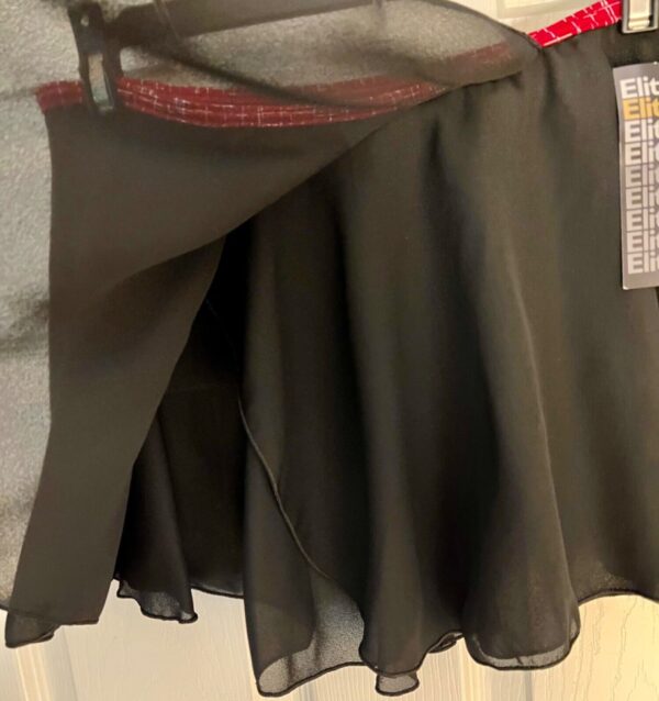 GK DANCE BALLET LADIES X-SMALL BLACK GEORGETTE FOIL WAIST FAUX WRAP SKIRT Sz XS - Image 7