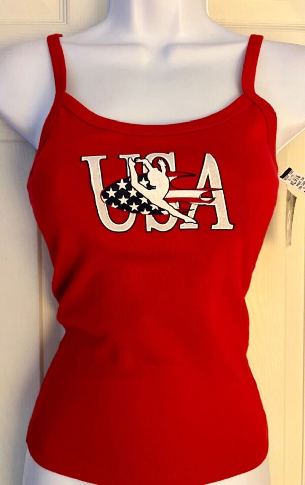 GK "USA" RED CAMI ADULT SMALL CAMISOLE COTTON GYMNASTICS GRAPHIC TOP SZ S NWT!