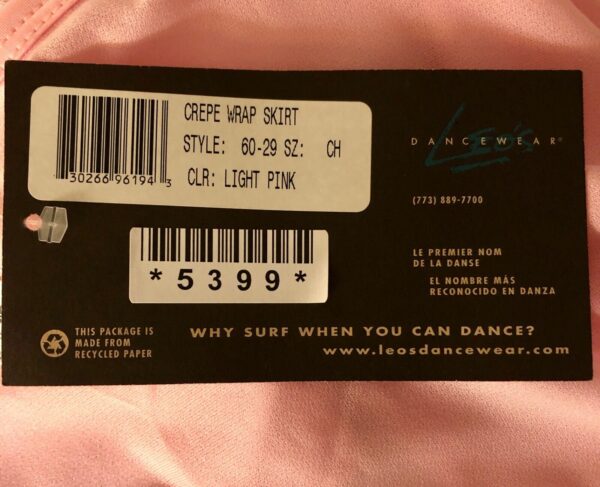 LEOâ€™S GK DANCE BALLET CLASSIC CREPE WRAP SKIRT TIE GIRLS ONE SIZE PINK Sz OS - Image 7