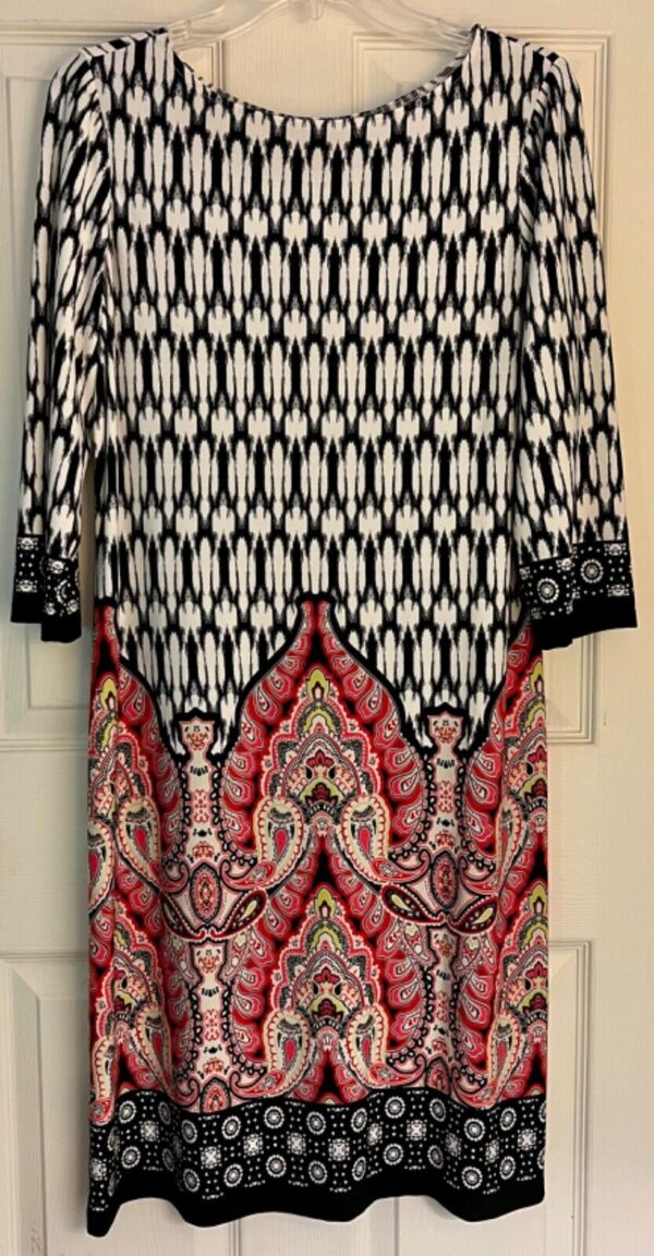 MAGGY LONDON LADIES SIZE 10 3/4 SLV  PAISLEY BORDER PRINT PENCIL DRESS Sz 10 EUC - Image 10