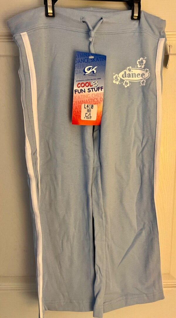 GK 'DANCE' GRAPHIC CHILD LARGE LIGHT BLUE COTTON/SPANDEX CAPRI CASUAL PANTS SZ L - Image 3