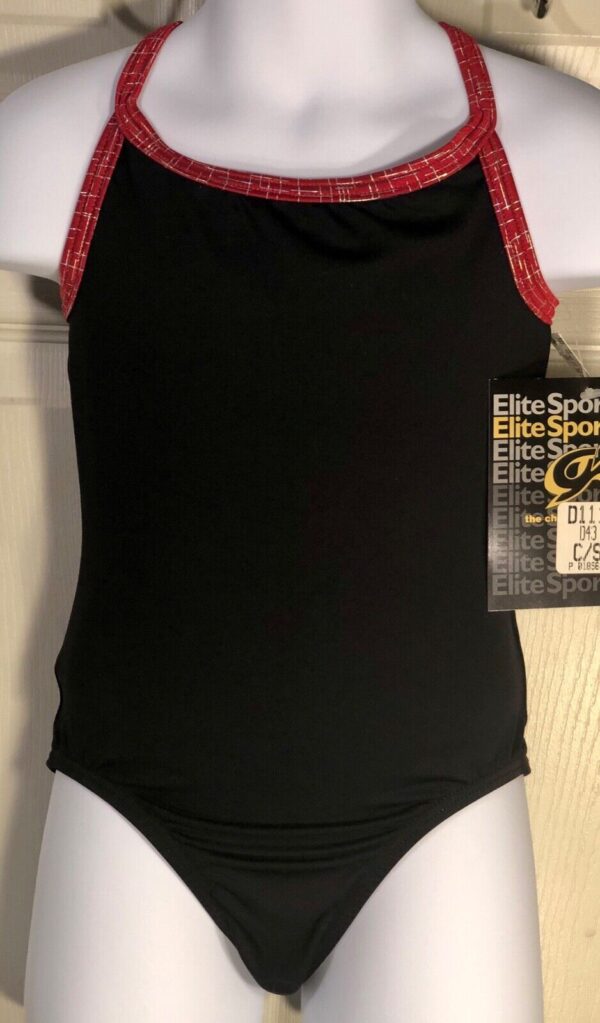 GK JAZZ DANCE CHILD SMALL CAMISOLE  BLACK RED FOIL STRAPS GYMNASTIC CHEER Sz CS