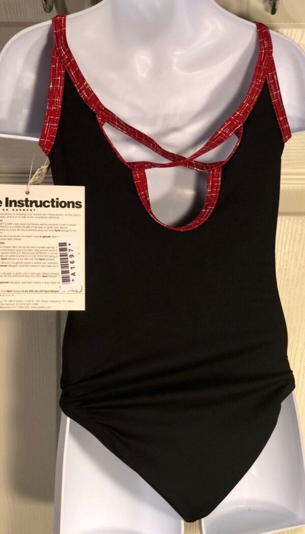 GK JAZZ DANCE CHILD SMALL CAMISOLE  BLACK RED FOIL STRAPS GYMNASTIC CHEER Sz CS - Image 2