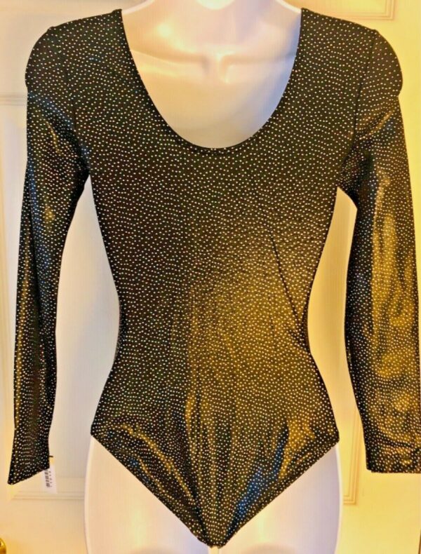 GK LgSLV LADIES SMALL BLACK JEWELS FOIL GYMNASTICS DANCE LEOTARD Sz AS NWT! - Image 5