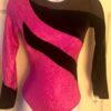 GK ADULT SMALL PINK FOIL LgSLV BLACK VELVET MESH GYMNASTICS DANCE LEOTARD Sz AS