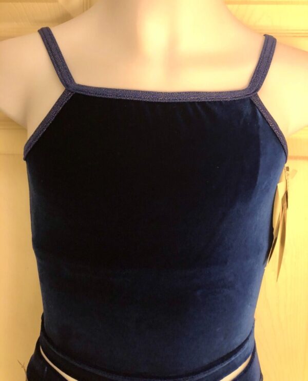 GK DANCE JAZZ TOP GIRLS LARGE BLUE VELVET FOIL CRISSCROSS STRAPS CAMISOLE SZ L