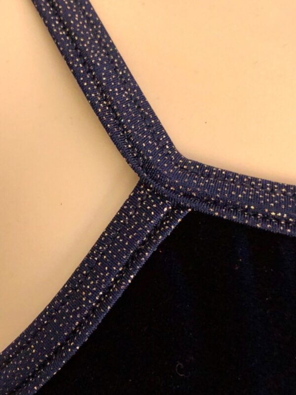 GK DANCE JAZZ TOP GIRLS LARGE BLUE VELVET FOIL CRISSCROSS STRAPS CAMISOLE SZ L - Image 2