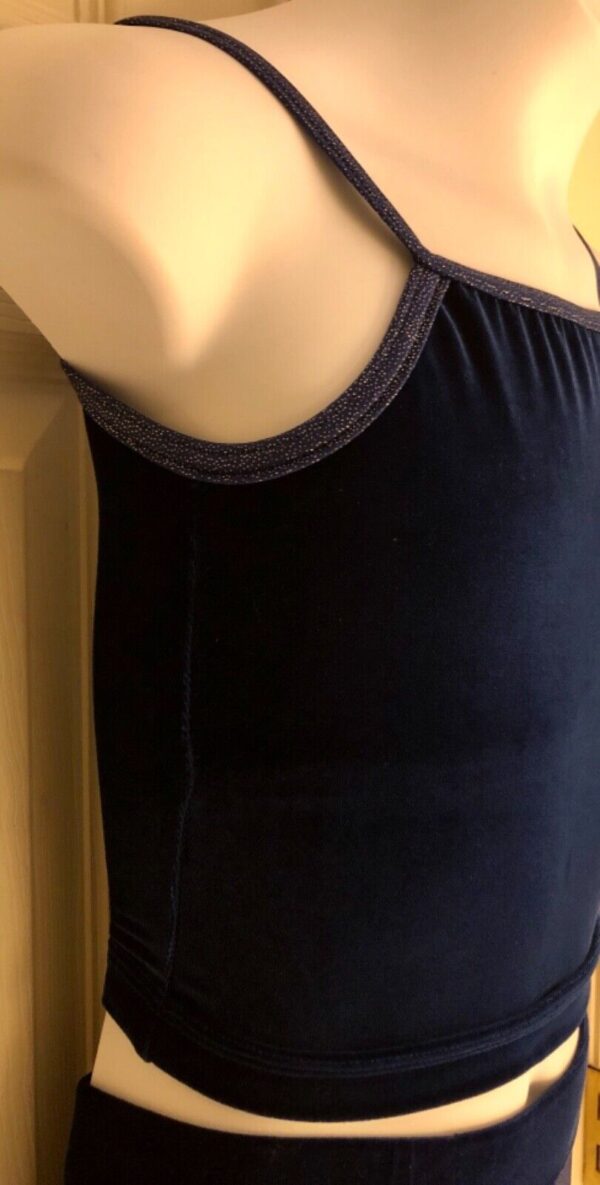 GK DANCE JAZZ TOP GIRLS LARGE BLUE VELVET FOIL CRISSCROSS STRAPS CAMISOLE SZ L - Image 3