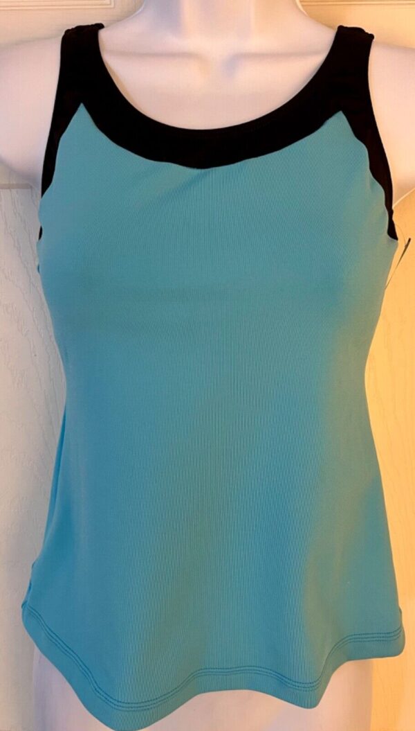 GK DANCE JAZZ ADULT SMALL AQUA DRY TECH BLACK TRIM NYLON/SPANDEX TANK TOP Sz AS