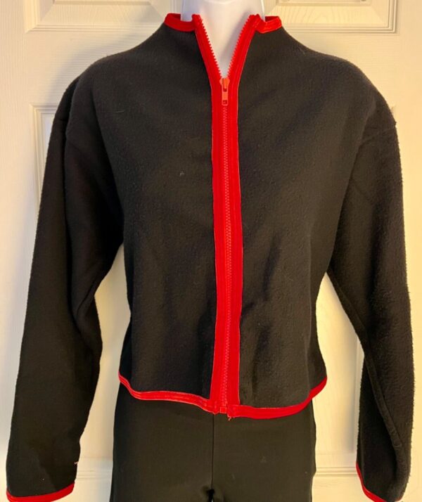 GK ICE SKATE JACKET ADULT SMALL BLACK FLEECE RED VELVET TRIM RELAX FIT ZIP SZ S