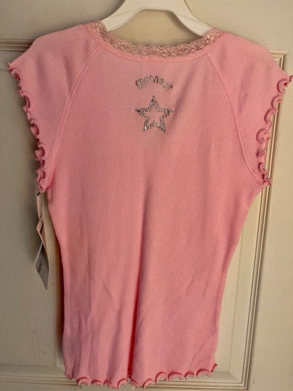 GK "GYMNAST STAR" JEWELED ADULT MEDIUM CAP SLV RIBBED COTTON LACE TOP TEE Sz M - Image 8