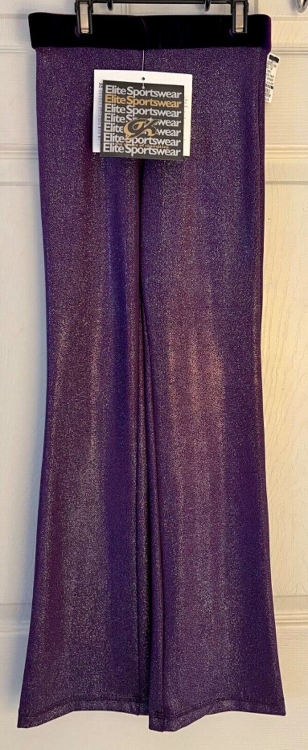 GK DANCE JAZZ PANTS CHILD MEDIUM PURPLE VELVET FOIL WAISTBAND HIP HUGGERS Sz CM