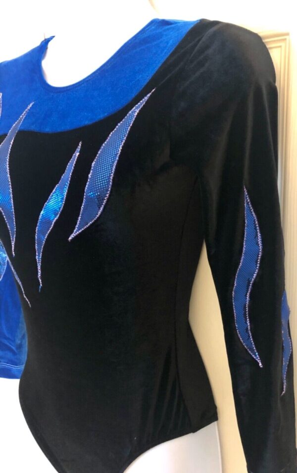 GK LONG SLEEVE LADIES SMALL ROYAL & BLACK VELVET FOIL DANCE LEOTARD Sz AS - Image 5